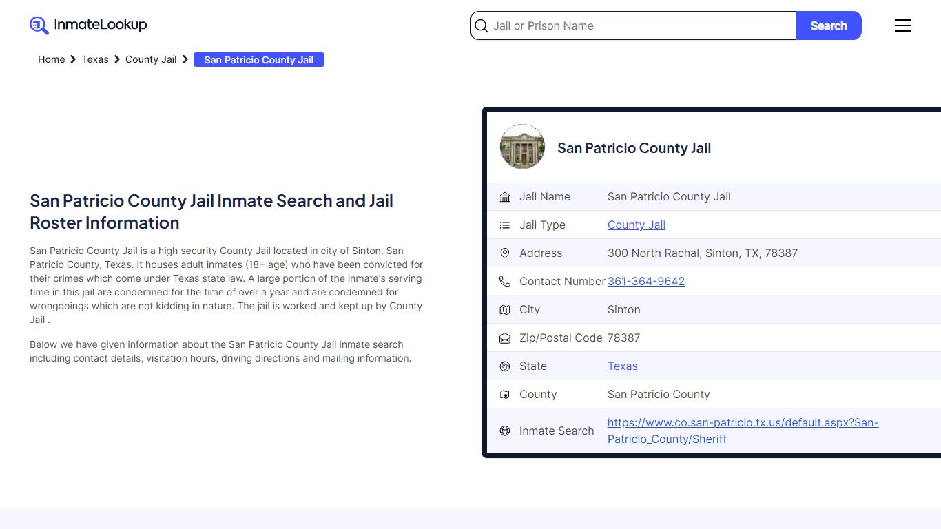 San Patricio County Jail Inmate Search and Jail Roster Information
