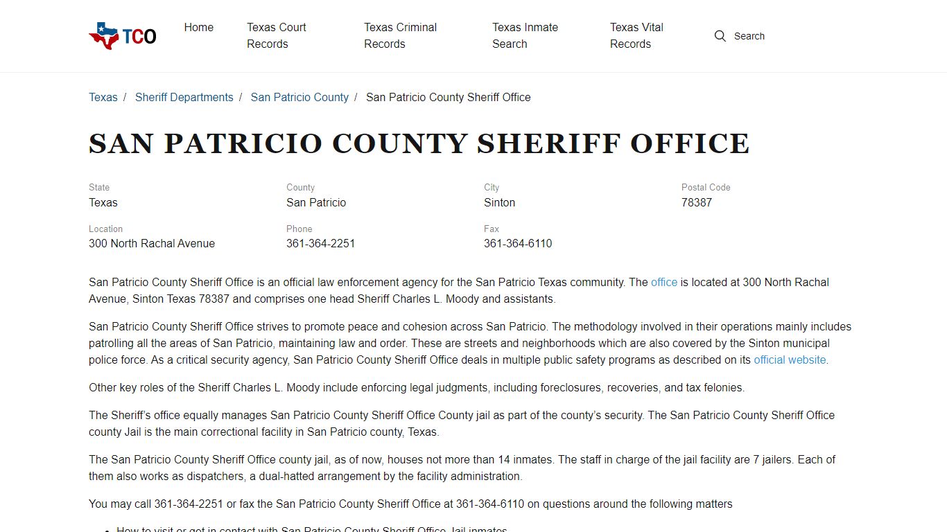 San Patricio County Sheriff Office - txcountyoffices.org